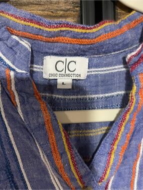 Chic Connection Striped Blue Button-Up Top